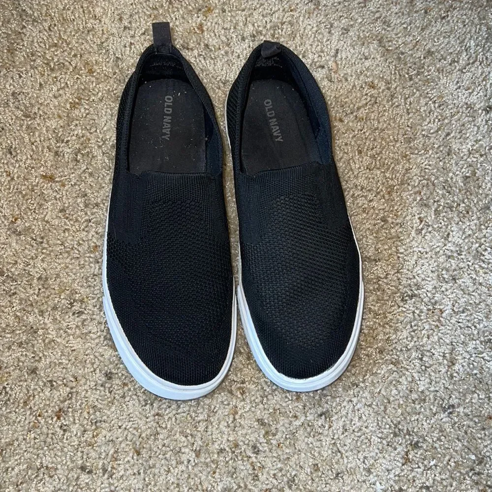 Old Navy - boys jet black and white slip on sneakers